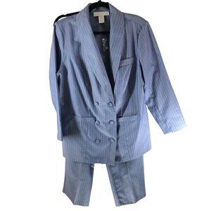 Allison Woods Vintage Pant Suit 2 Pc Double Breasted Pinstripe Blue Pink 16W